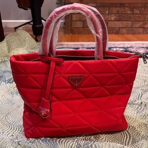 Prada Red Quilted Tote Bag